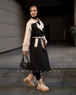 بارونی بلند دو رنگ - تصویر 3