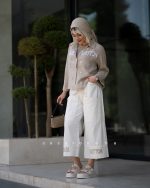 ست شومیز کنفی و شلوار واید LV - تصویر 5